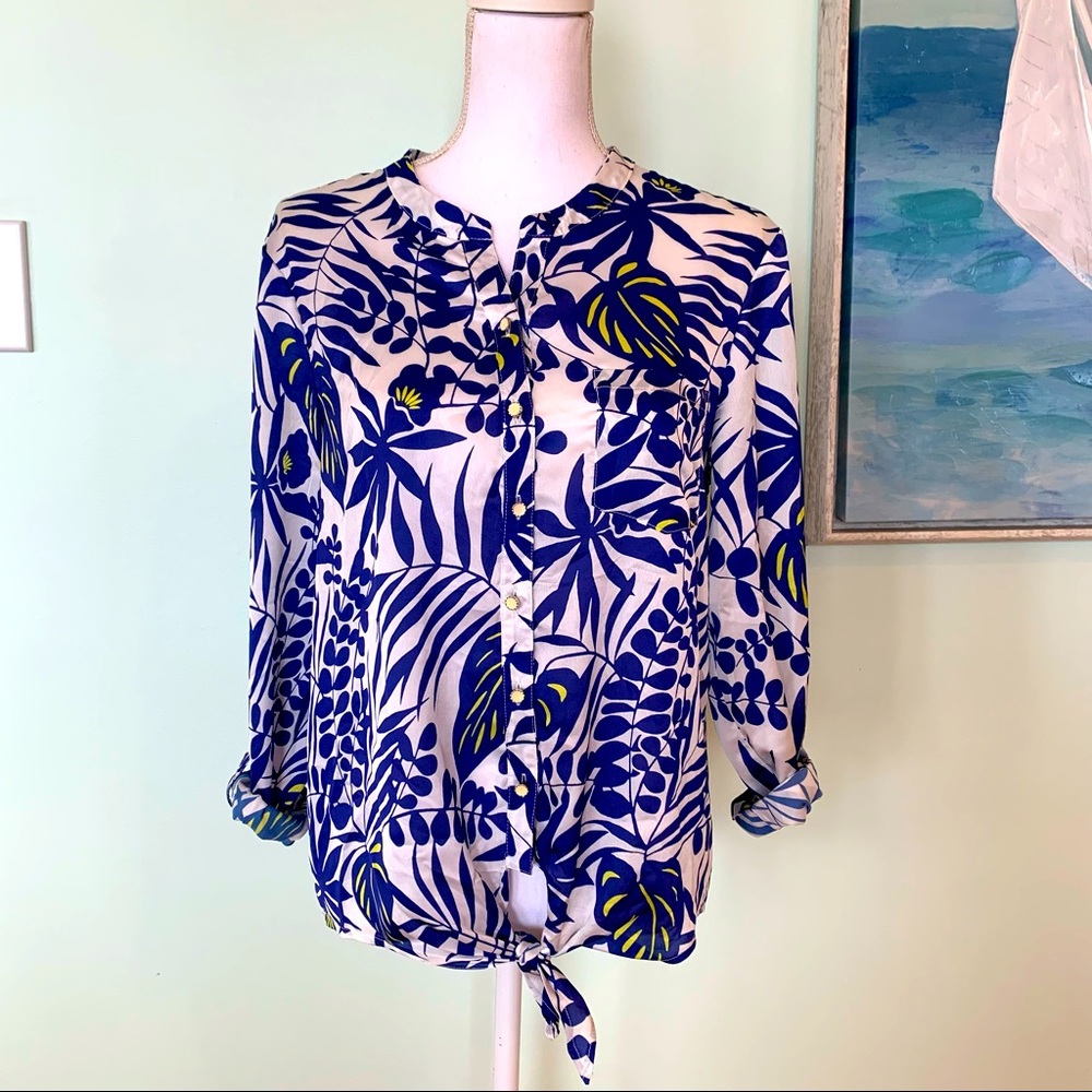 🏷️ Randy Kemper Floral Sheer Tie Front Blouse Top XS
